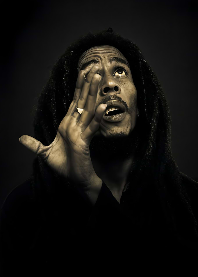 Bob Marley looking up