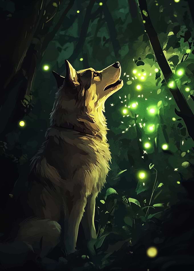 Wolf in a magical forest