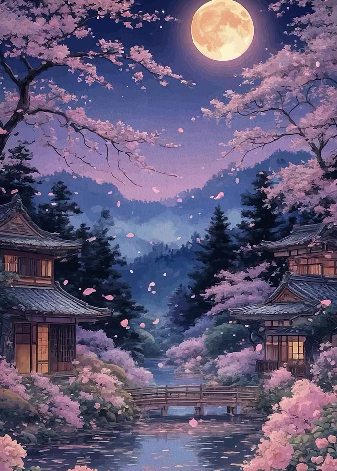 Moonlit Cherry Blossom Night