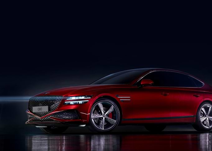 Red Genesis G80 Sedan