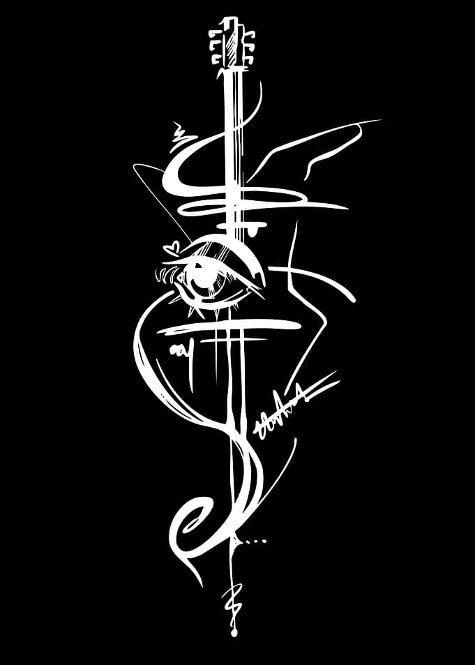 Abstract Guitar and Eye Illustration