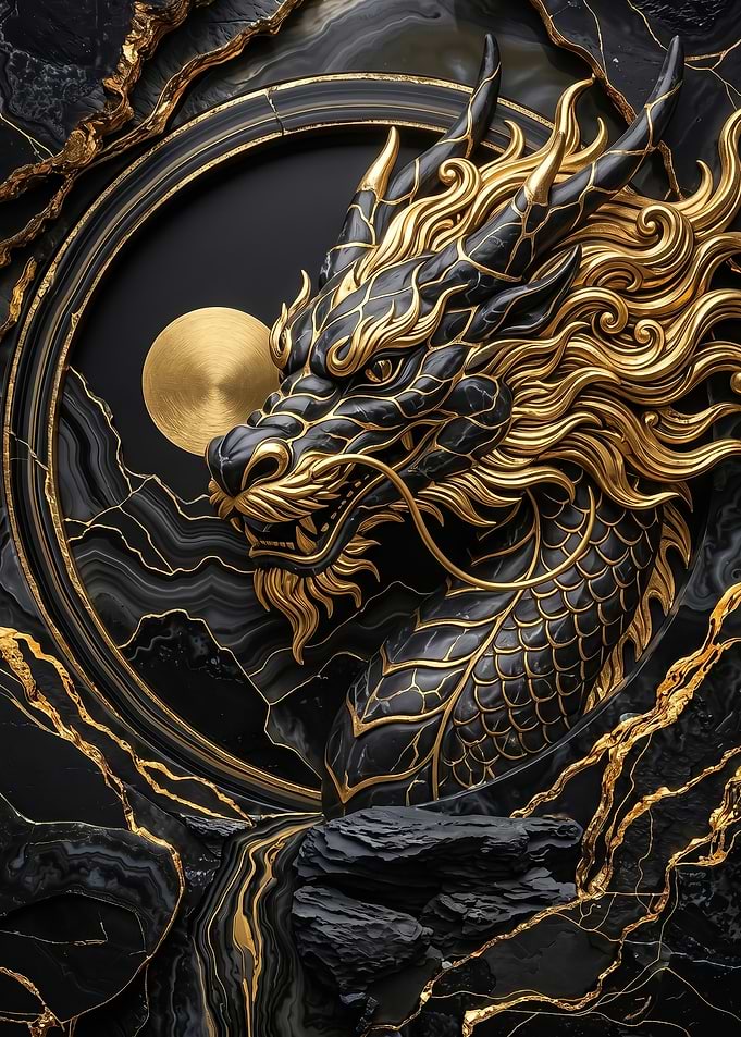 fantasy Black and Gold Dragon Art poster