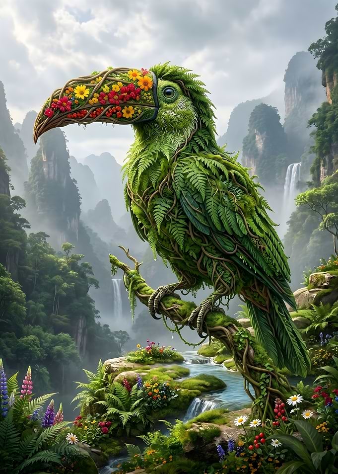 Toucan made of plants and flowers