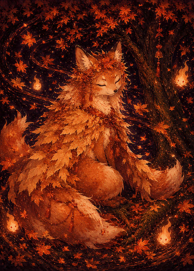 Enchanted Fox in Autumn Leaves