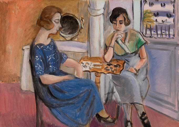 Two women playing chess