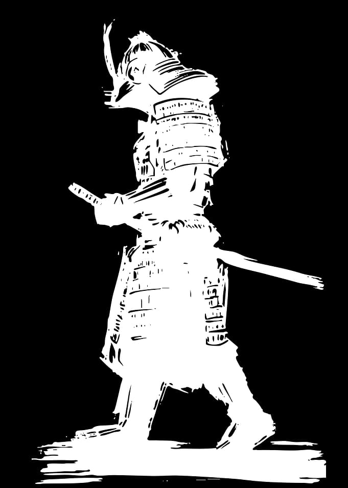 Samurai Warrior in White Silhouette