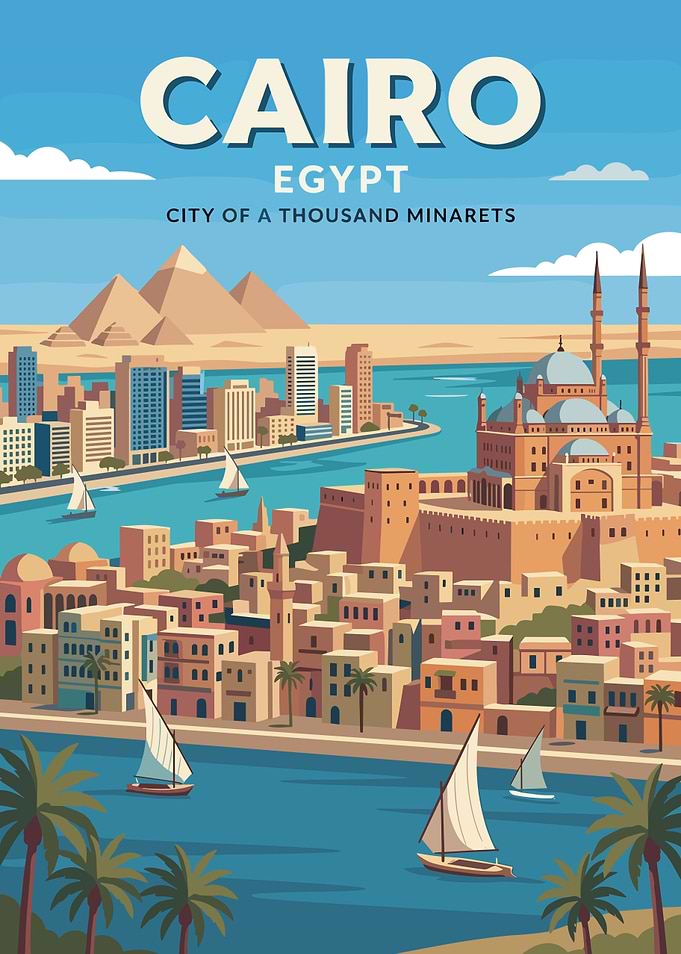 Cairo Egypt Cityscape with Pyramids