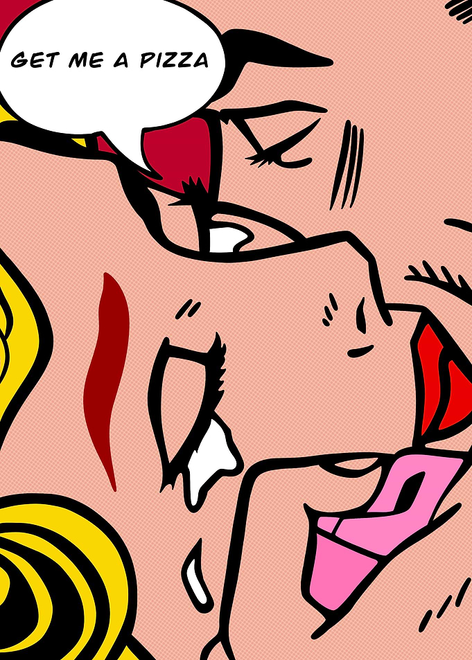 Pop Art Couple with Pizza Request