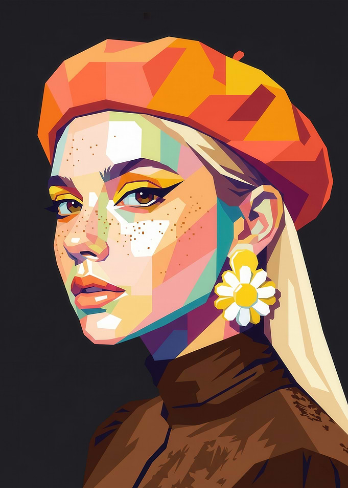 Geometric Portrait of a Woman with Beret