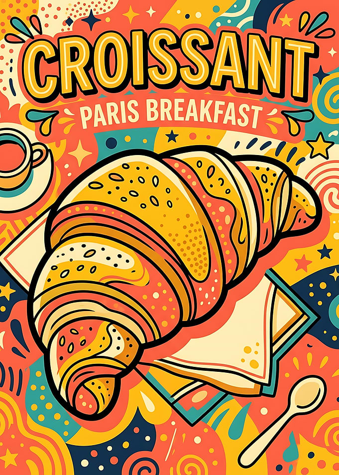 Croissant Paris Breakfast Poster