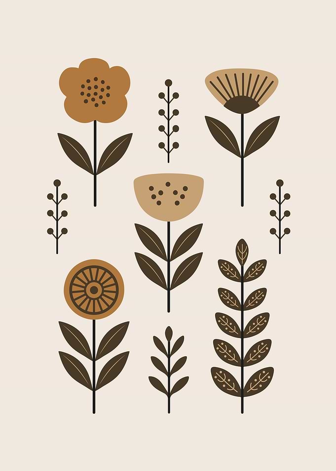 Minimalist Boho Botanical - Stylized Folk Flowers and Leaves