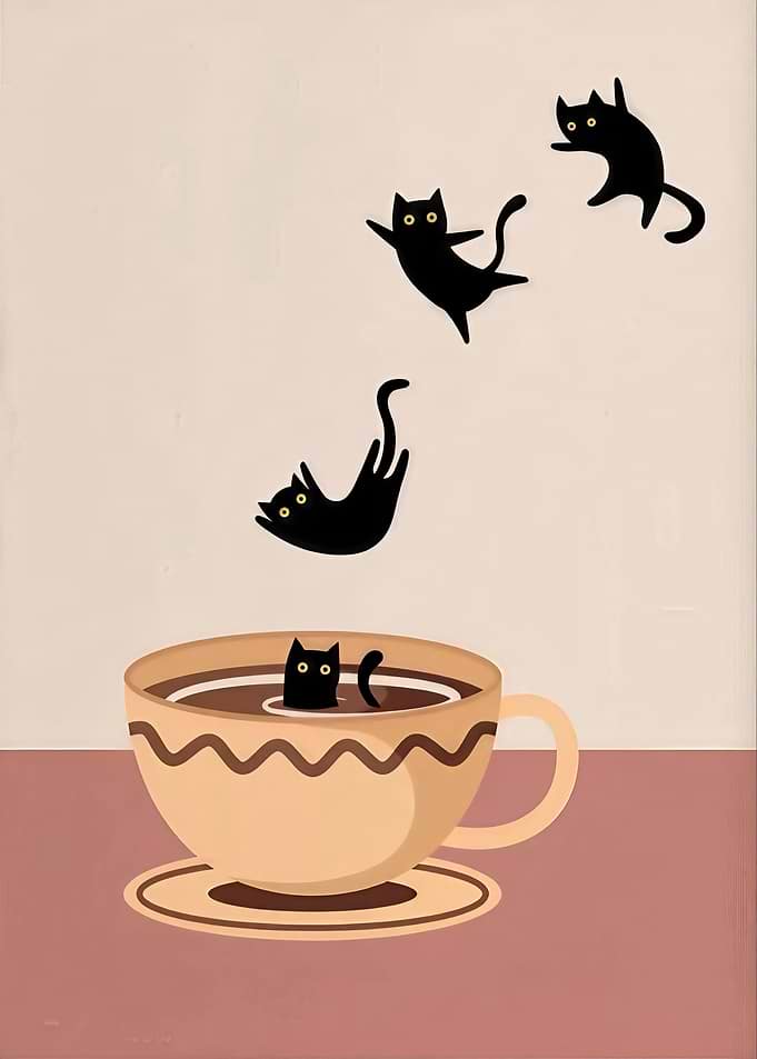 Cats Falling into Coffee