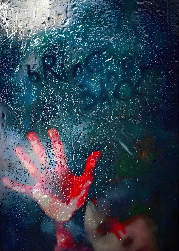 Bloody Hand on Rainy Window