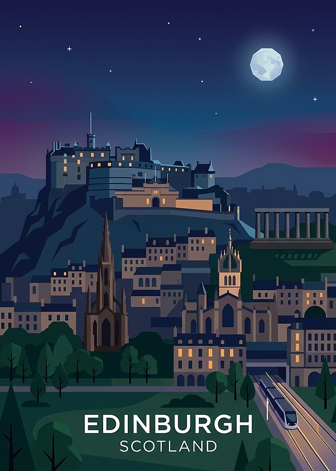 Edinburgh Scotland Skyline at Night