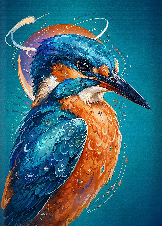 Celestial Kingfisher Bird Portrait