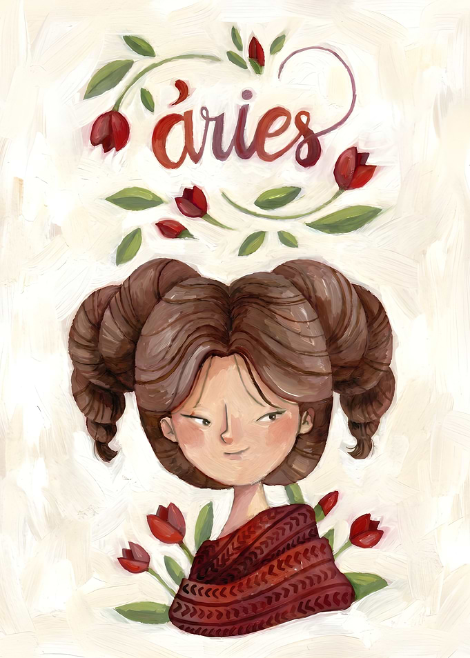 Aries Zodiac Girl with Flowers