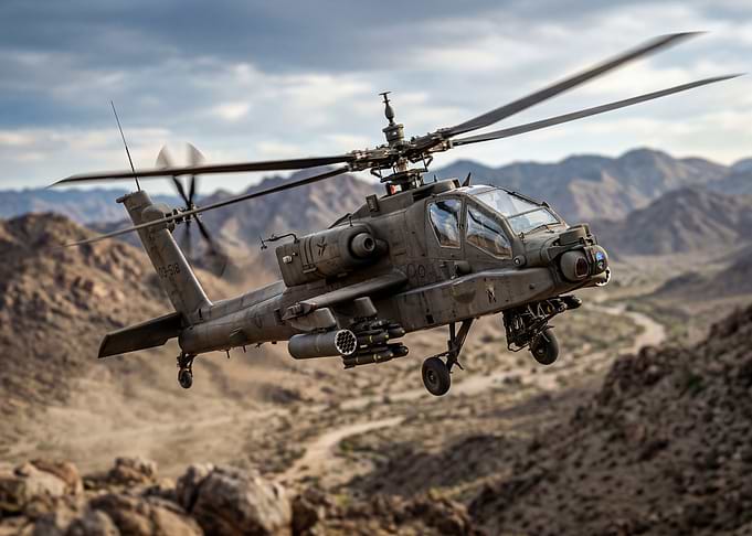 Apache Helicopter in Desert Landscape