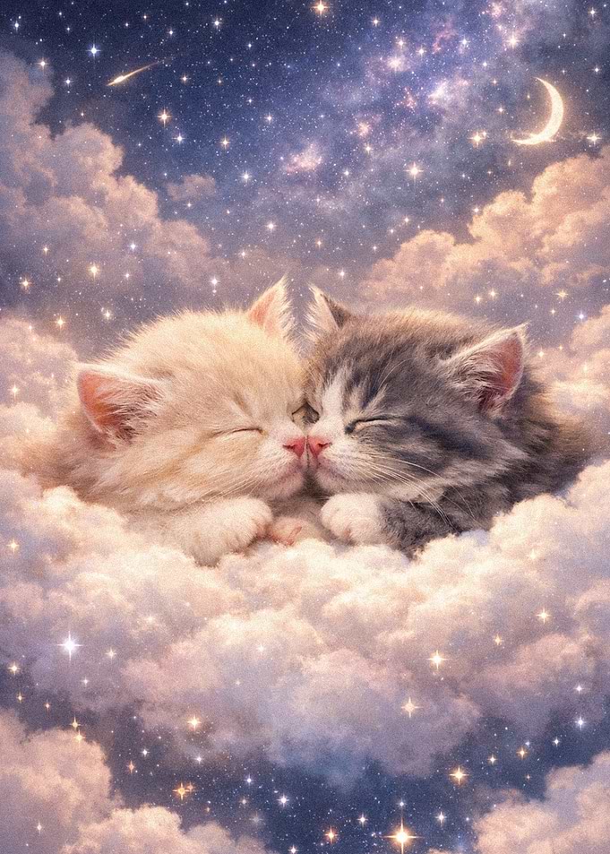 Two Kittens Sleeping on Clouds
