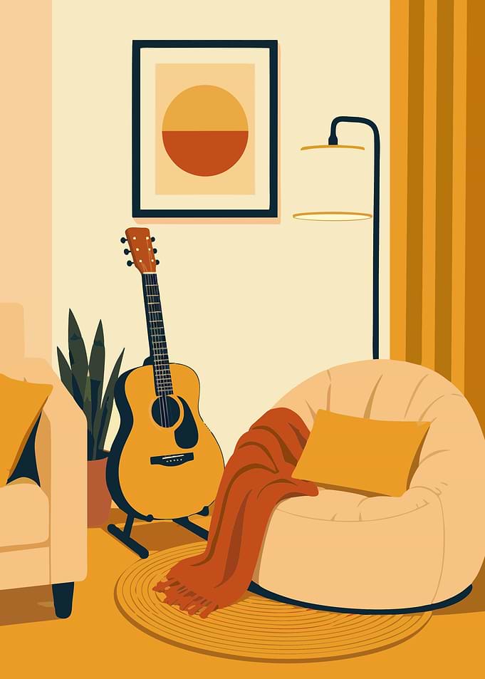 Cozy Music Corner Interior Illustration