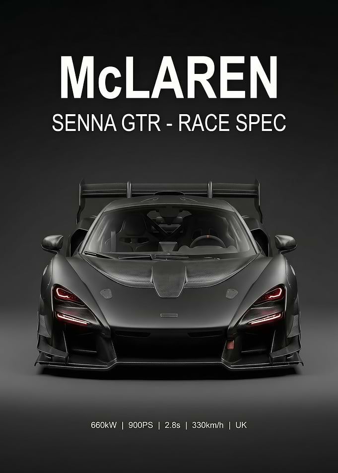 angry black McLaren Senna GTR Race poster