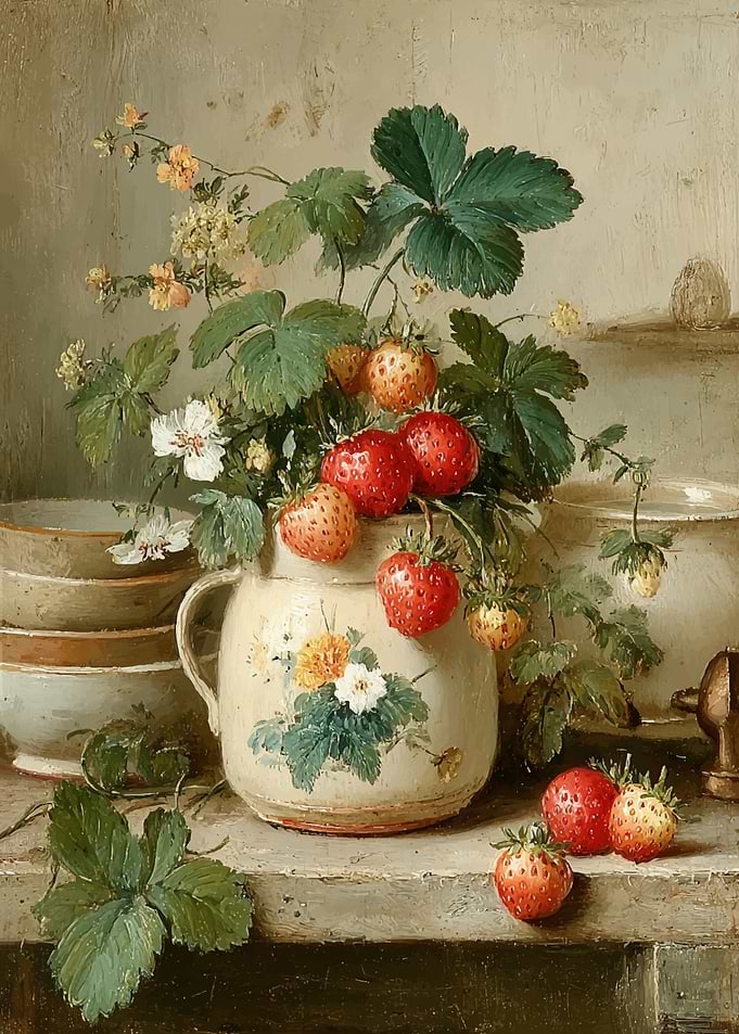 Still Life with Strawberries and Flowers
