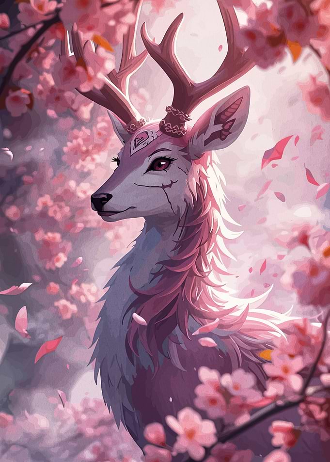 Fantasy Deer in Cherry Blossoms
