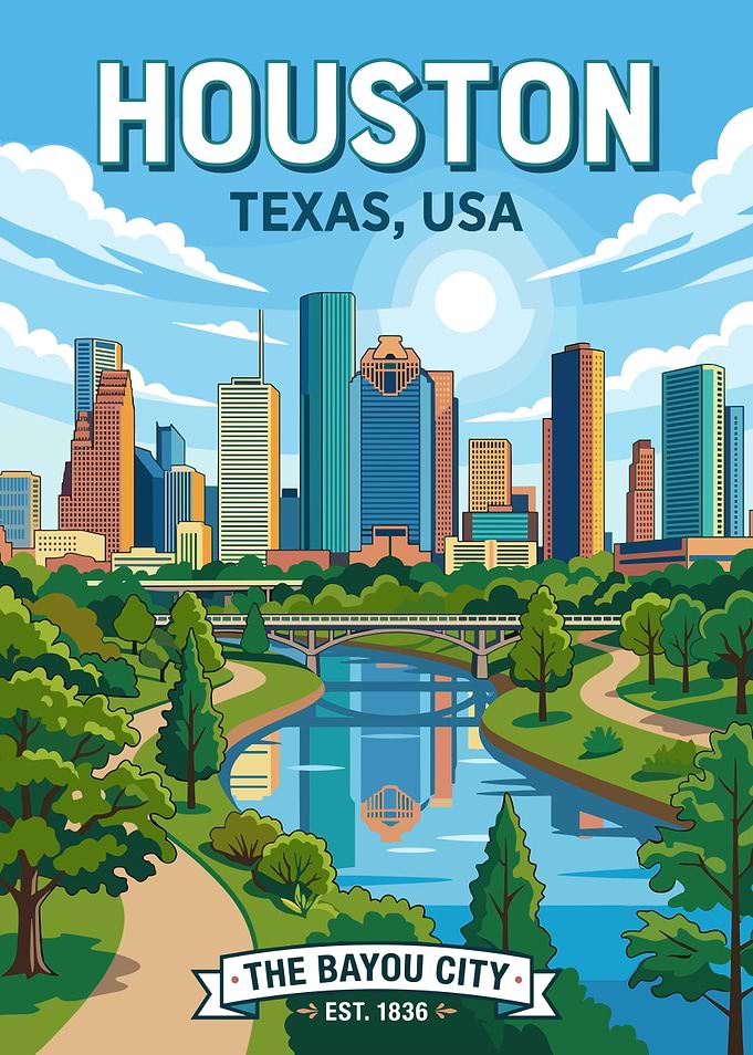 Houston Skyline and Bayou