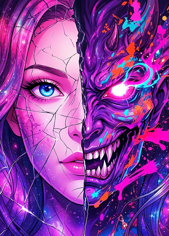 Split Face: Human and Monster