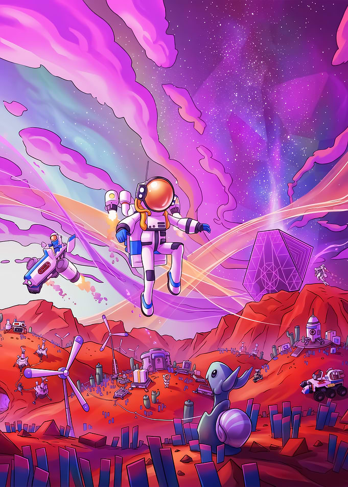 Astronaut exploring alien planet