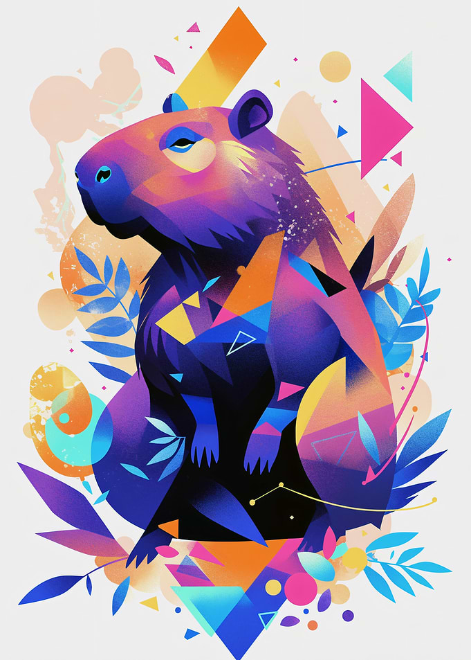 Vibrant Geometric Capybara Illustration