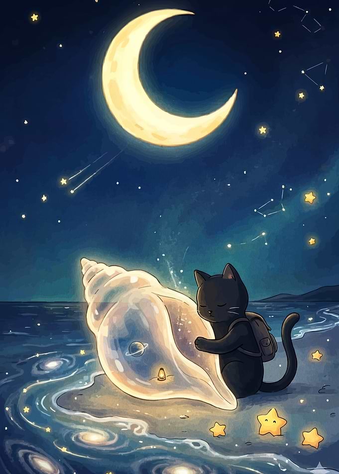 Black Cat in a Cosmic Seashell
