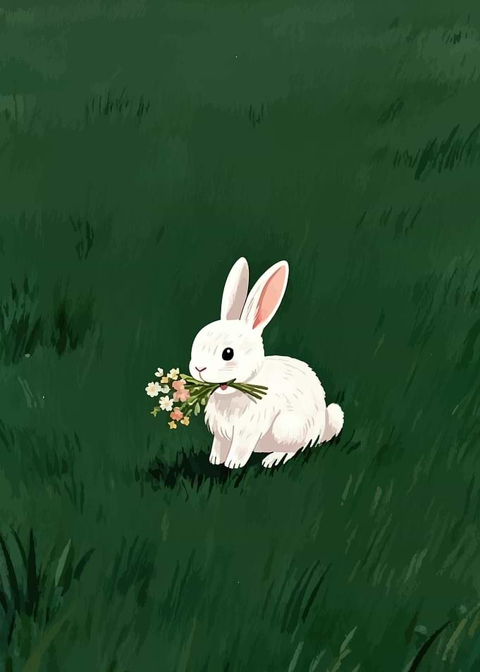 White Rabbit with Flowers