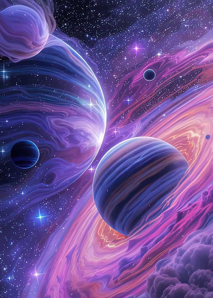 Cosmic Nebula with Planets
