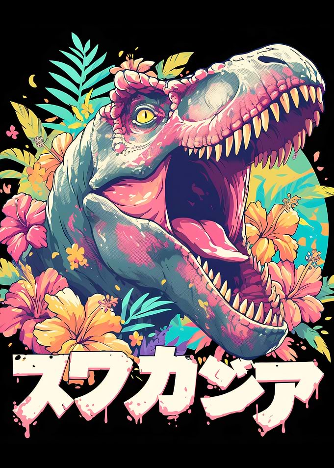 T-Rex with Tropical Flowers