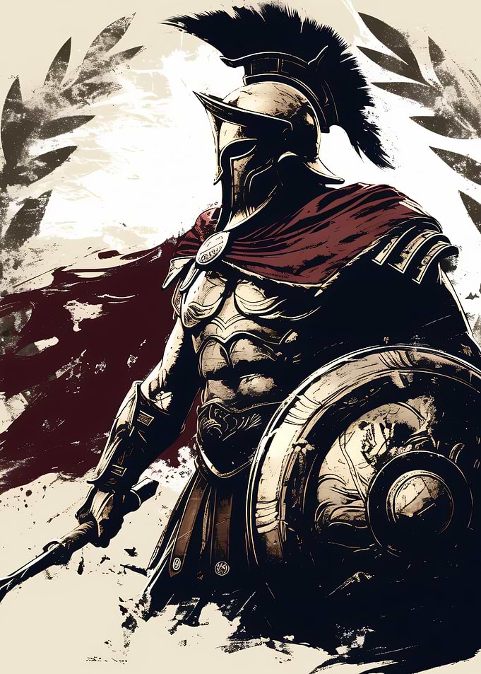 Spartan Warrior with Shield and Spear