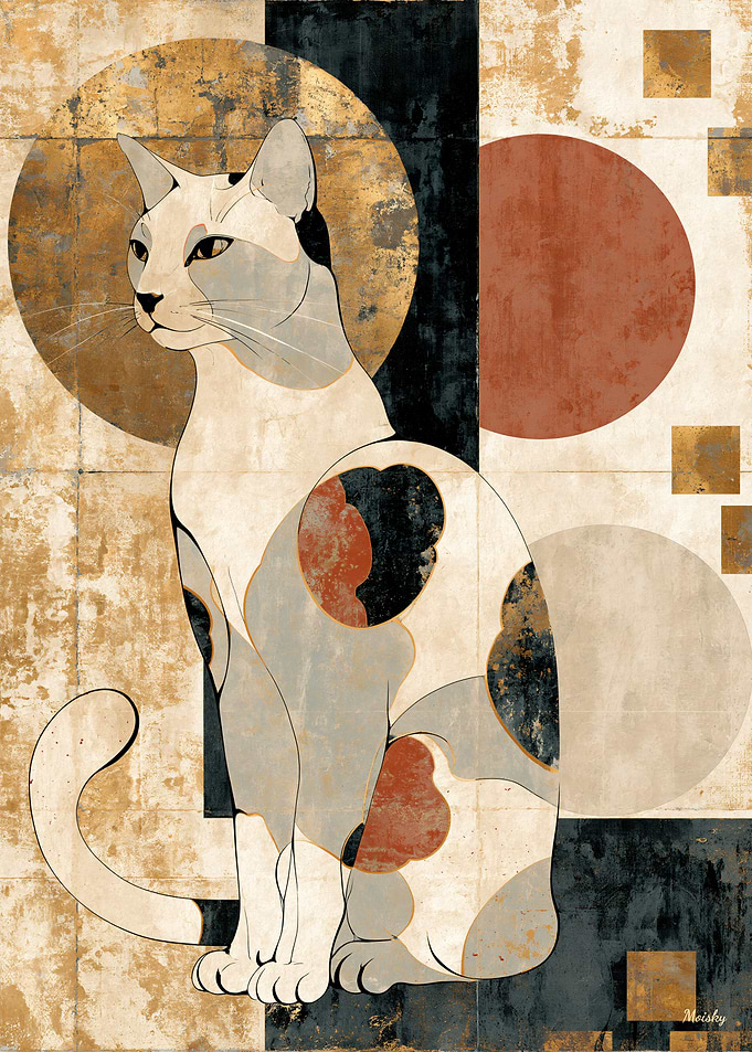 Neo-Rinpa Moon Cat No. 23 – Japanese Decorative Wall Art