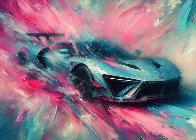Abstract Supercar Racing - Pink and Blue Cyber Car Art