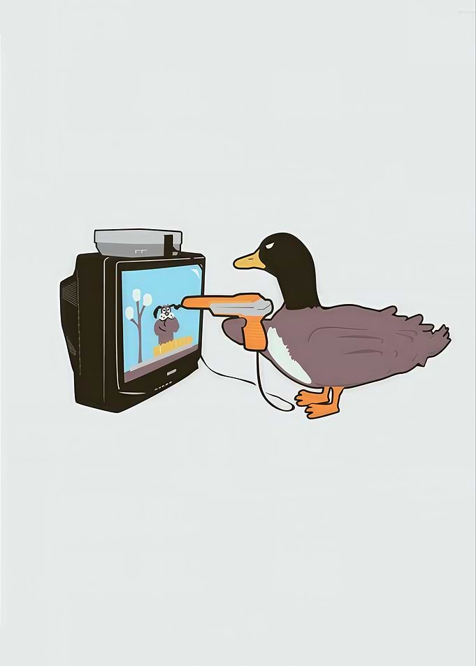 Duck playing a video game
