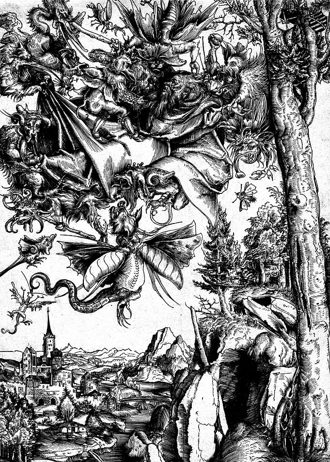 The Temptation of Saint Anthony by Lucas Cranach Christian Saint Engraving