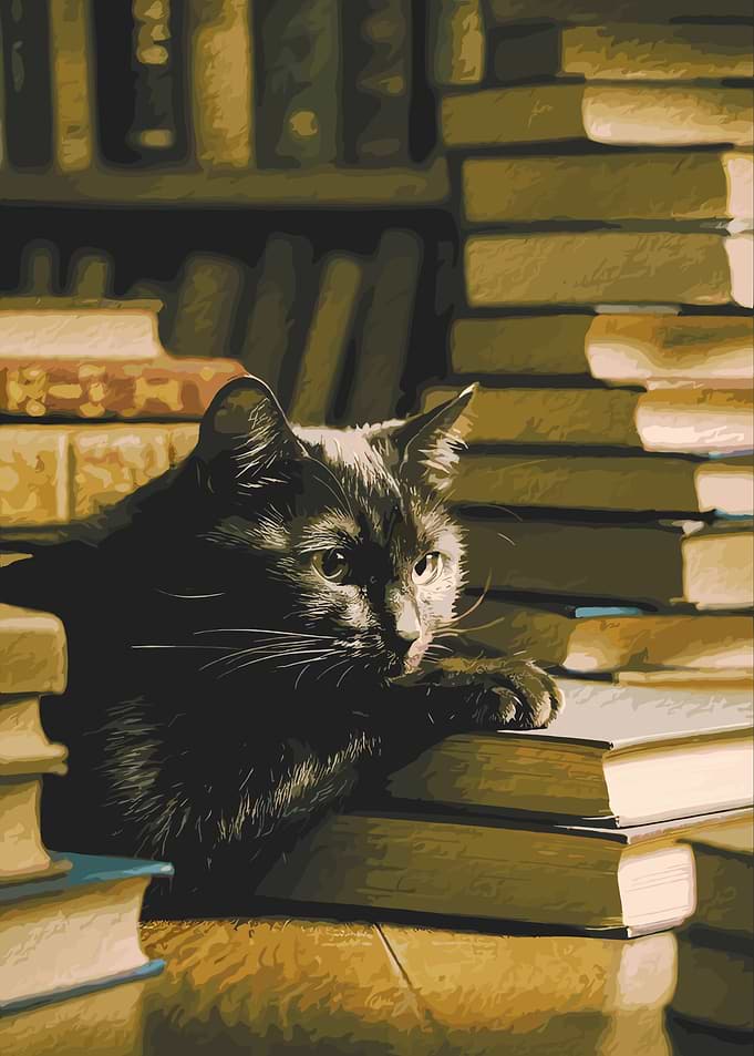 Black Cat Amongst Books