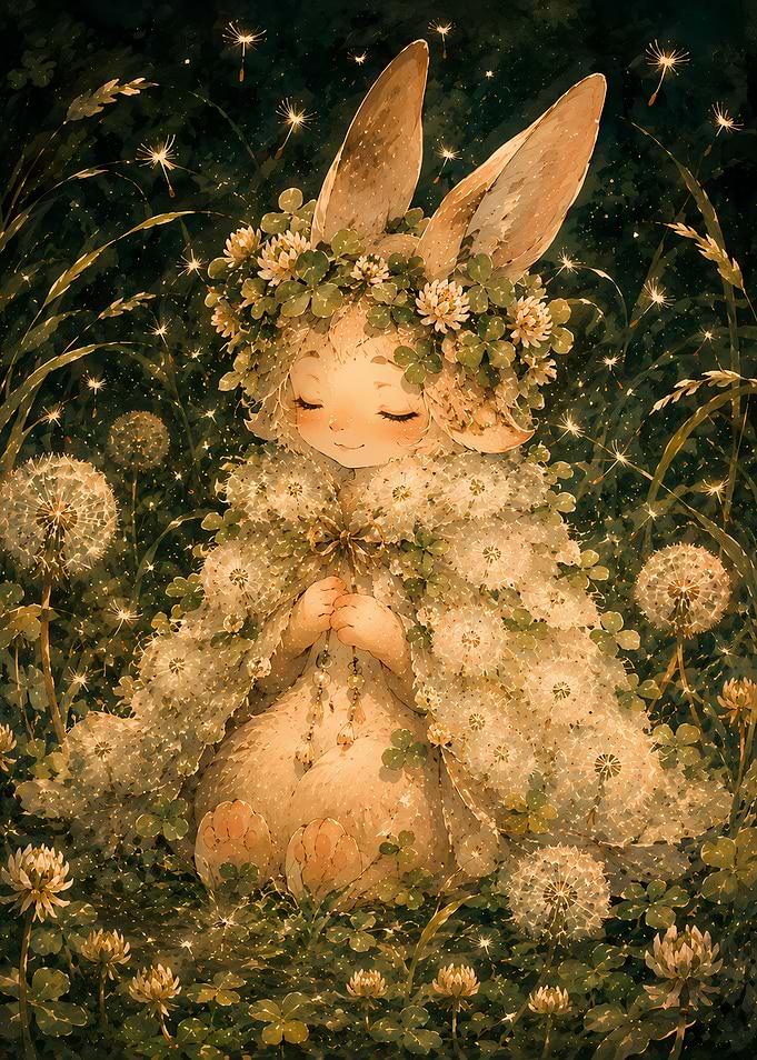 Enchanted Bunny in Dandelion Field