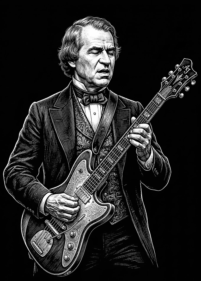 Andrew Johnson Suit Playing Guitar