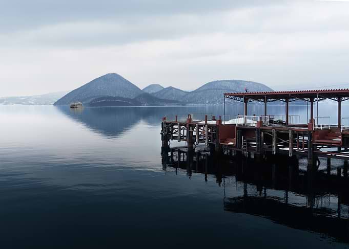 Winter Lake Toyo on Hokkadaido Landscape with Pier