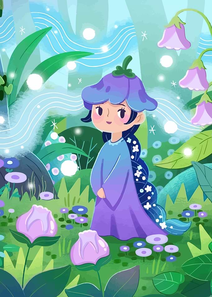 Cute Flower Girl in Enchanted Forest