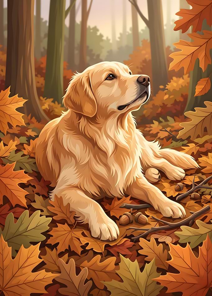 Serene Forest Rest Loyal Dog Portrait