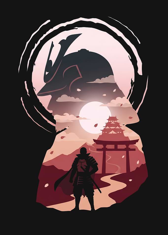 Samurai Warrior in Japanese Landscape