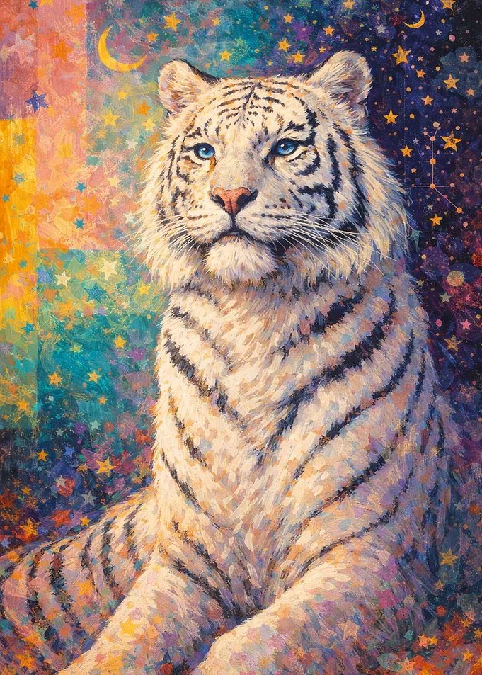 White Tiger in Starry Night Sky