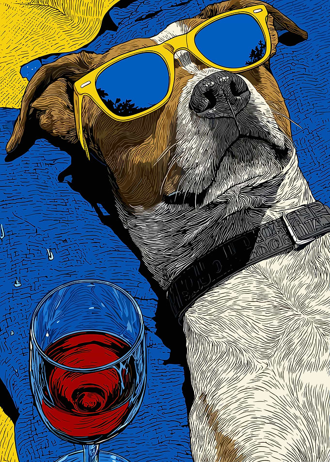 Dog in Sunglasses with Wine