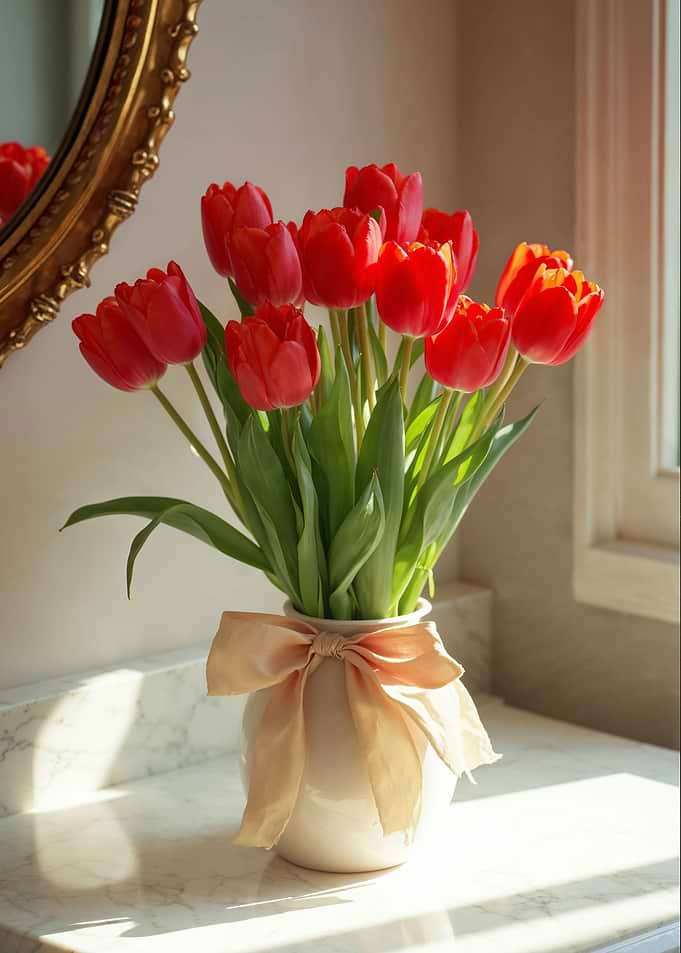 Red Tulips in a Vase