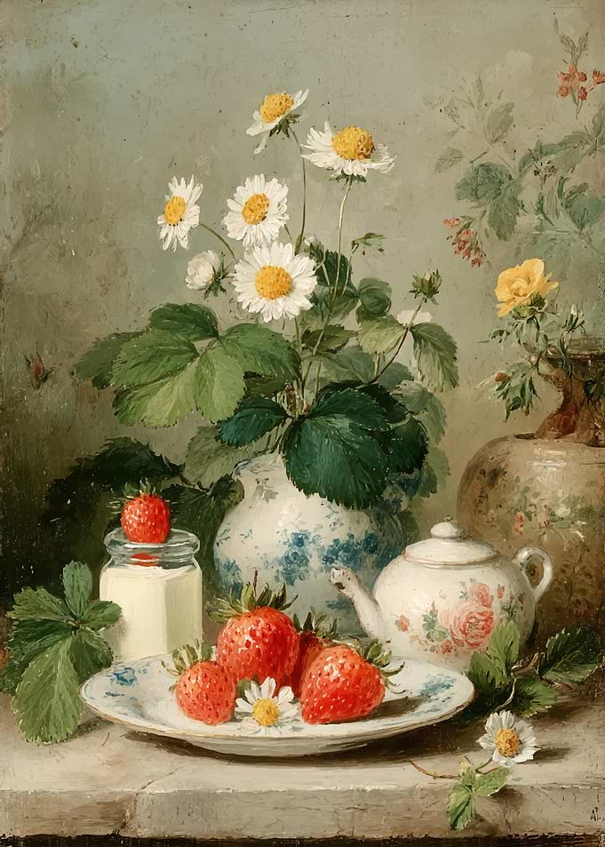 Still Life with Strawberries and Flowers